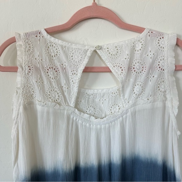 Anthropologie Bila Boho Blue White Ombré Tie Dye Eyelet Lace Tank Top Size Small - Picture 7 of 11